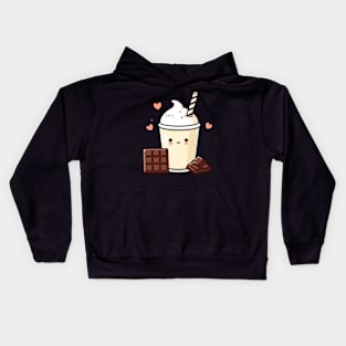 Kawaii Vanilla Milkshake with Chocolate Bars and Hearts | Kawaii Food Lovers Kids Hoodie